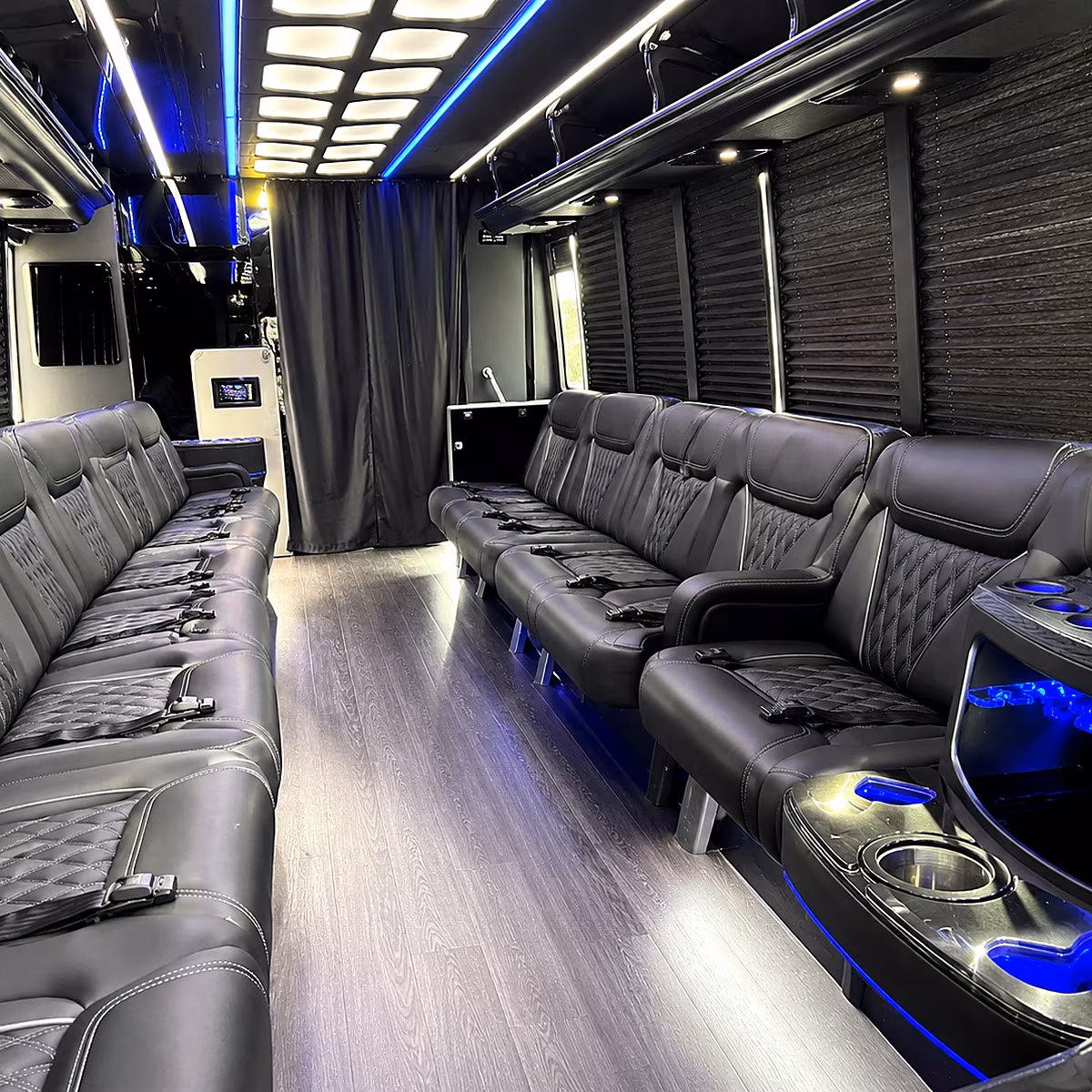 Roseville Birthday, Sweet 16, & Quinceañera Transportation party bus interior