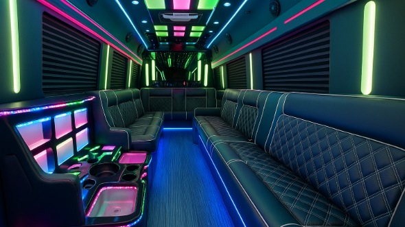 Interior of Charter Bus Company Elk Grove's 30 Passenger Party Bus in Elk Grove