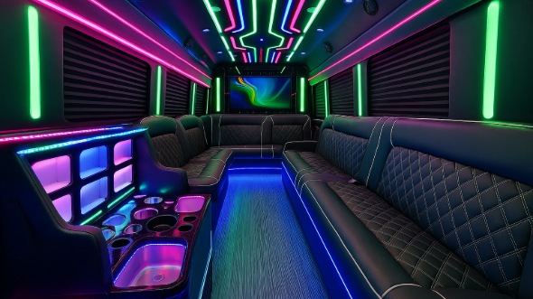 Interior of Charter Bus Company Rocklin's 30 Passenger Party Bus in Rocklin