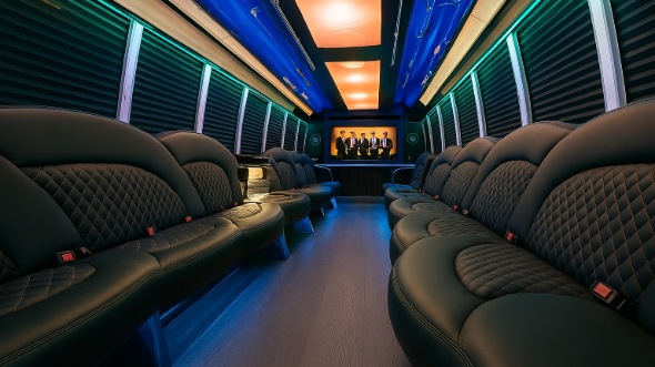 Interior of Charter Bus Company Rancho Cordova's 40 Passenger Party Bus in Rancho Cordova