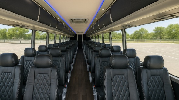 Interior of Charter Bus Company Roseville's 47 Passenger Charter Bus in Roseville