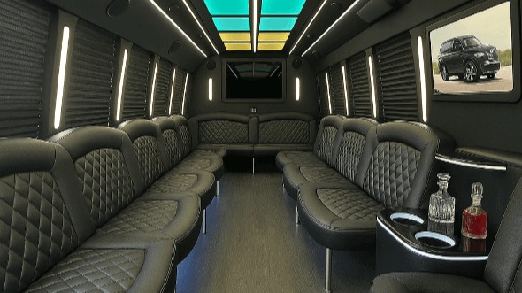 Interior of Roseville Party Bus Company's 50 Passenger Party Bus in Roseville