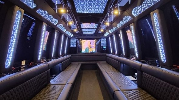 Interior of Charter Bus Company Sacramento's 50 Passenger Party Bus in Sacramento
